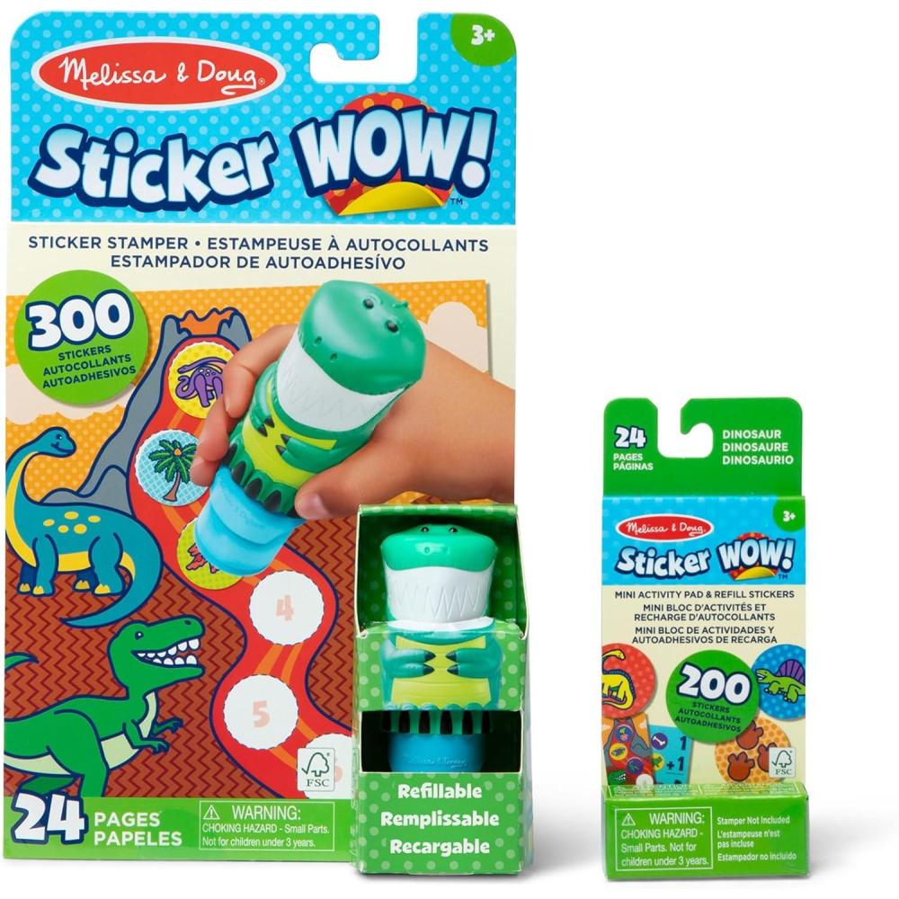 imageMelissa ampamp Doug Sticker Wow 24Page Activity Pad and Sticker Stamper 300 Stickers Arts and Crafts Fidget Toy Collectible Character  Dinosaur Creative Play Travel Toy for Girls and Boys 3Dinosaur