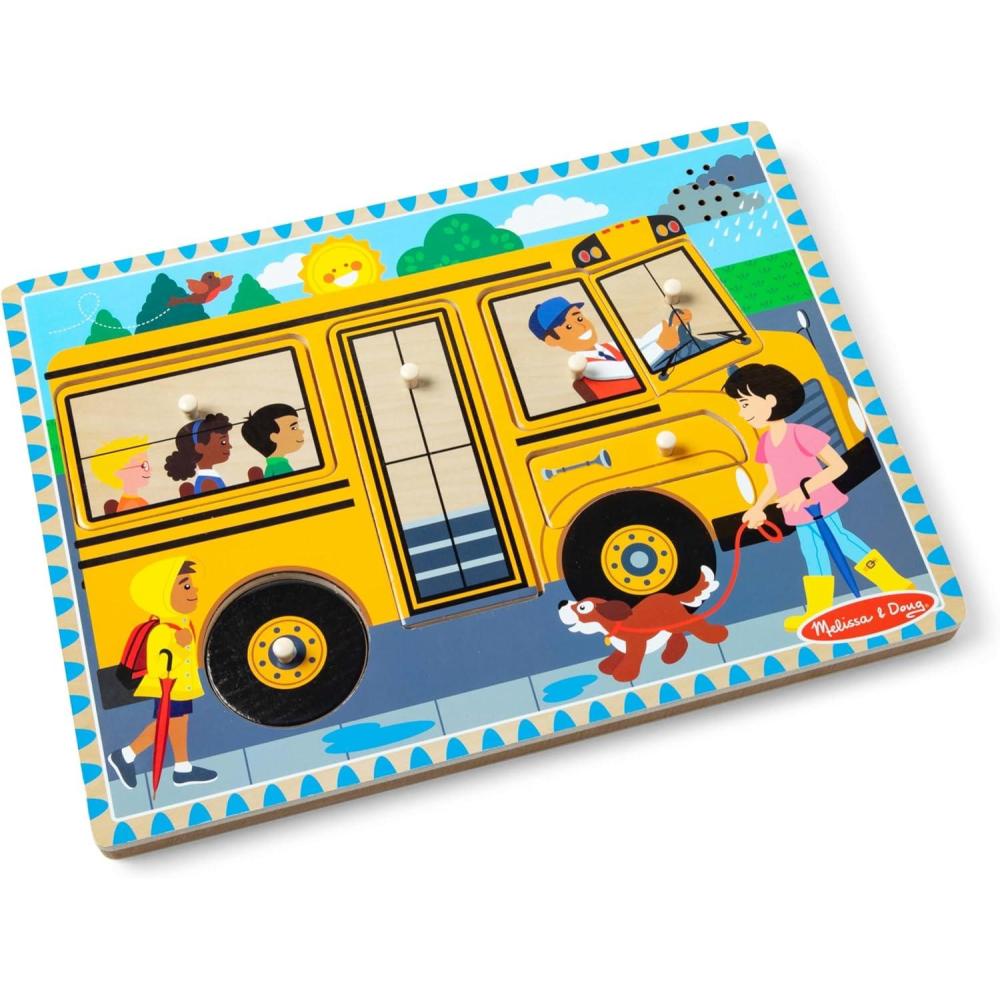 imageMelissa ampamp Doug The Wheels on The Bus Song Puzzle  8Piece Wooden Peg Puzzle with LightActivated Sounds Music Learning Toy for Toddlers and Preschoolers Ages 2
