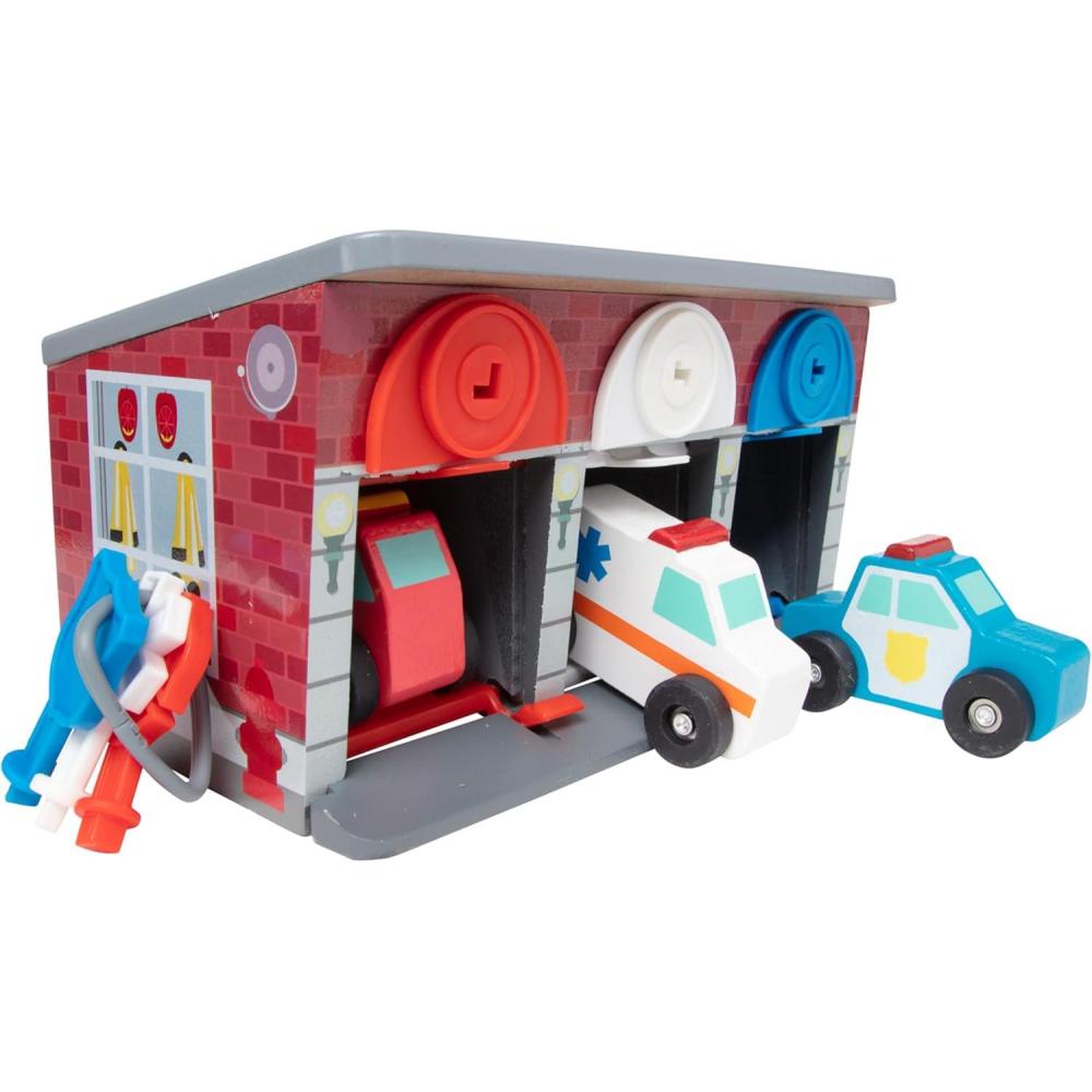 imageMelissa ampamp Doug Toy Keys and Cars Wooden Rescue Vehicles and Garage 7 pcs Toddler Pull Back Toys Toy Garage for Kids Ages 3
