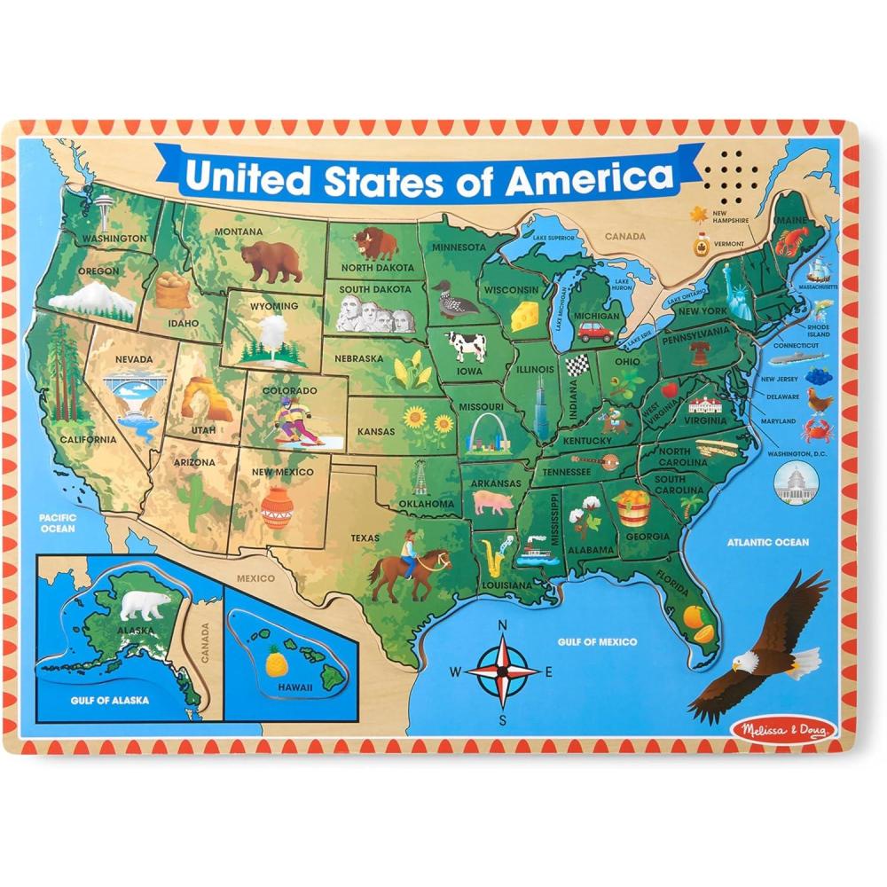 imageMelissa ampamp Doug USA Map Sound Puzzle  Wooden Puzzle with Sound Effects 40 pcs