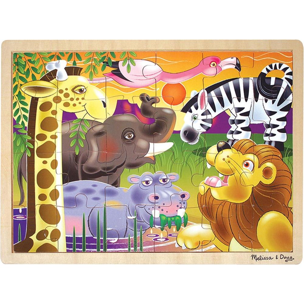 imageMelissa ampamp Doug Under The Sea Ocean Animals Wooden Jigsaw Puzzle with Storage Tray 24 pcsAfrican Plains Safari
