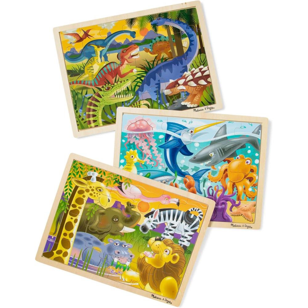 imageMelissa ampamp Doug Under The Sea Ocean Animals Wooden Jigsaw Puzzle with Storage Tray 24 pcsBundle Dinosaurs  Safari  Under the Sea