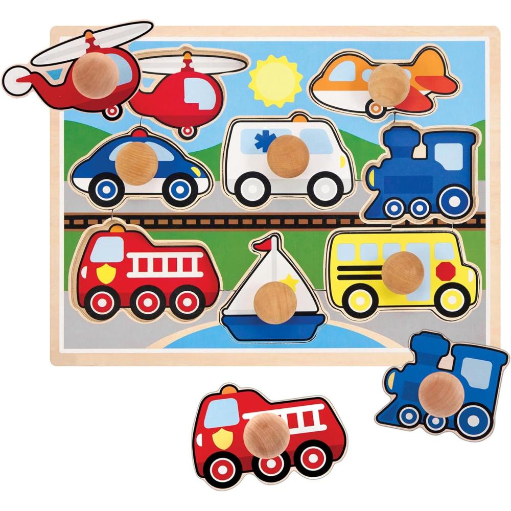 imageMelissa ampamp Doug Vehicle Jumbo Knob Puzzle Wooden Peg Puzzle for Toddlers Educational Toy for Shape Recognition and Fine Motor Skills Ages 1