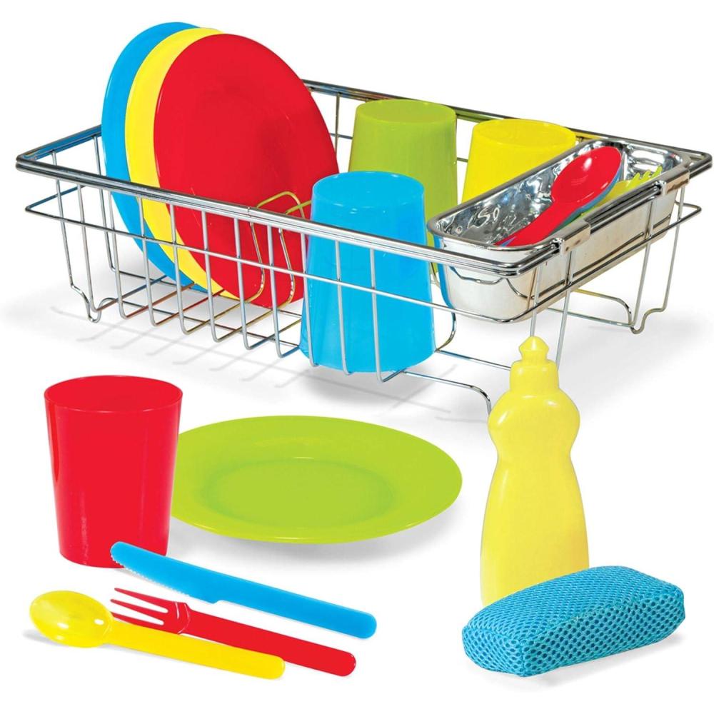 imageMelissa ampamp Doug Wash and Dry Dish Set  24 Pieces Kids Play Dishes Play Kitchen Accessories Toy Dishes for Kids Kitchen Ages 3Dish Set