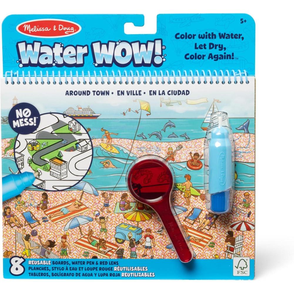 imageMelissa ampamp Doug Water Wow Reusable ColorwithWater Deluxe Travel Activity Pad 2 Pack  Around Town Animal AnticsAround Town