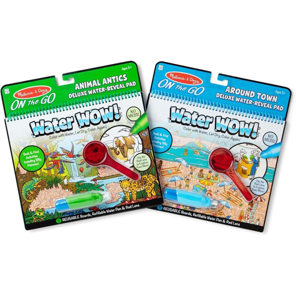 imageMelissa ampamp Doug Water Wow Reusable ColorwithWater Deluxe Travel Activity Pad 2 Pack  Around Town Animal AnticsBundle Around Town  Animal Antics