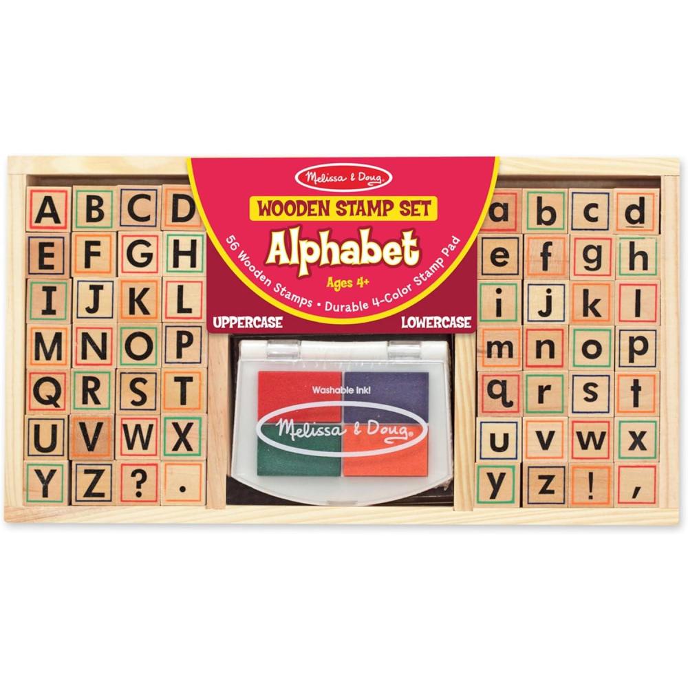 imageMelissa ampamp Doug Wooden Alphabet Stamp Set  56 Stamps with LowerCase and Capital Letters Preschool Writing Toys ABC Stamps Kids Arts ampamp Crafts Letter for Kids Ages 4