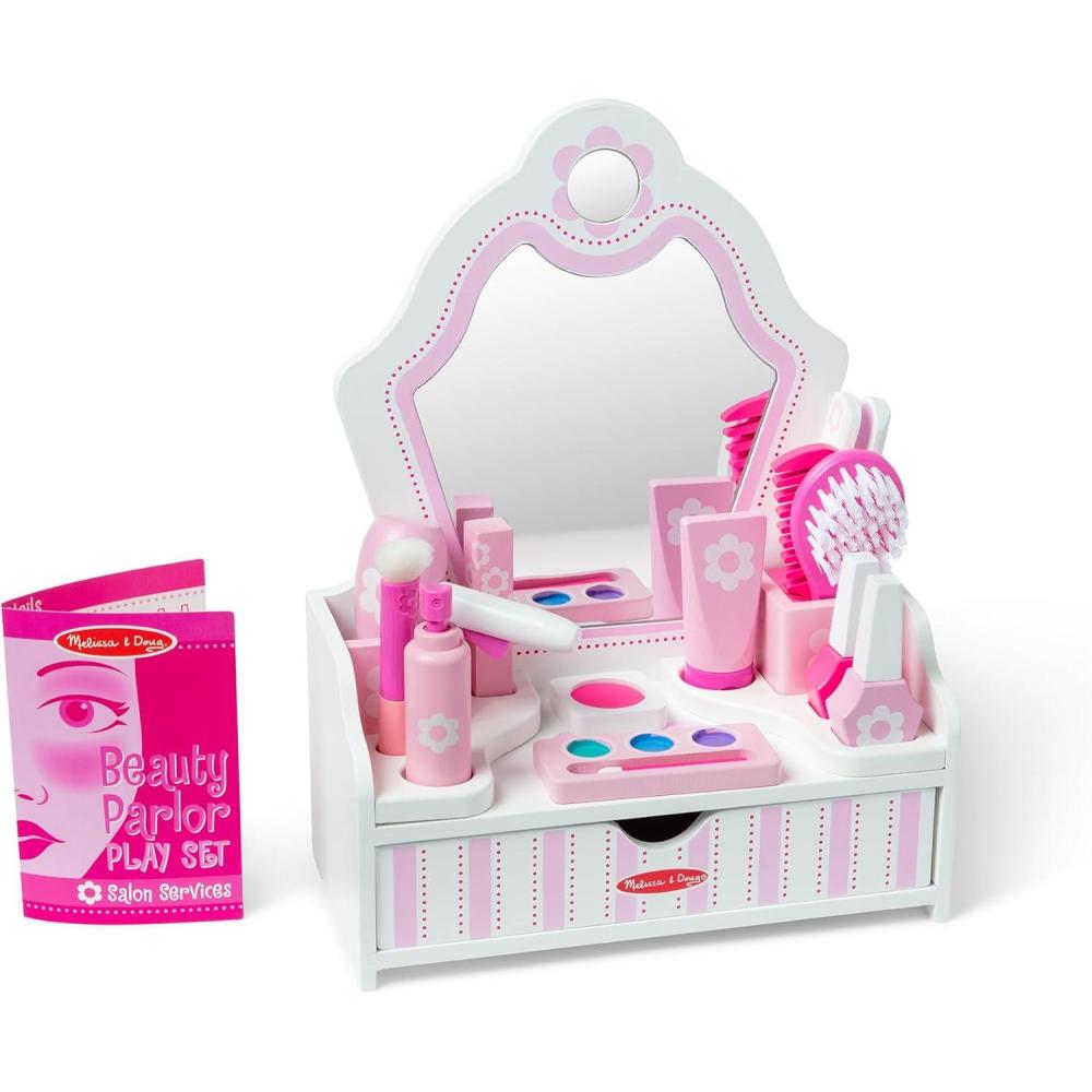 imageMelissa ampamp Doug Wooden Beauty Salon Play Set 18Piece Vanity with Pretend Play Toys Makeup Mirror Accessories ampamp More Preschool Toys for Girls ampamp Boys Ages 3  FSC Certified