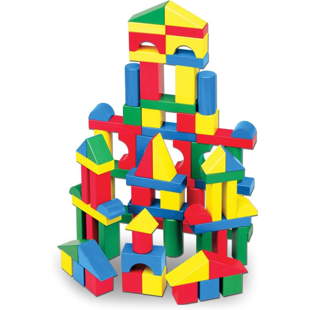 imageMelissa ampamp Doug Wooden Building Blocks 100Piece Set of Sorting ampamp Stacking Toys in 4 Colors and 9 Shapes Classic Toddler Toys for Girls ampamp Boys Ages 2  FSC Certified100Piece