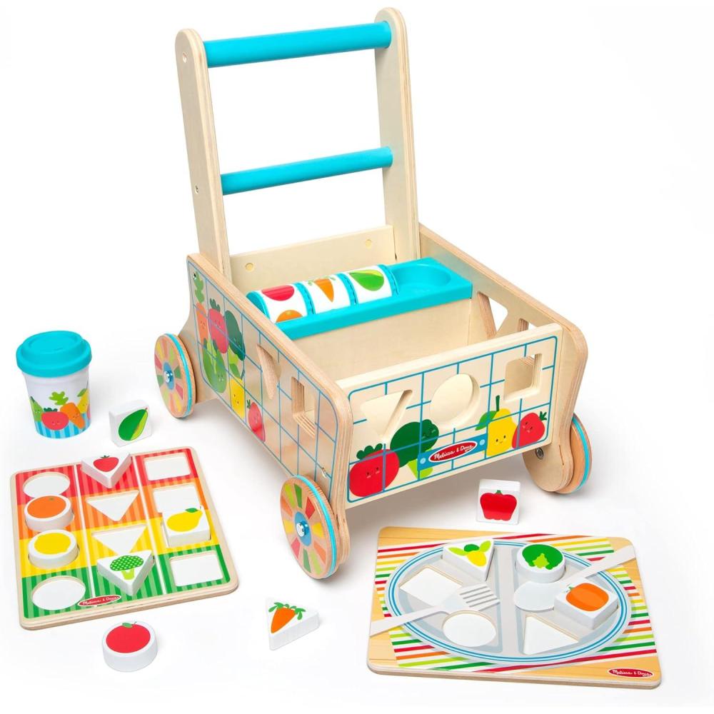 imageMelissa ampamp Doug Wooden Shape Sorting Grocery Cart Push Toy and Puzzles  Pretend Play Grocery Toys Sorting and Stacking Toys for Infants and Toddlers Ages 1  FSCCertified Materials