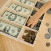 imageMelissa ampamp Doug Play Money Set  Educational Toy with Paper Bills and Plastic Coins 50 of Each Denomination and Wooden Cash Drawer for StoragePlay Money Set