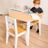 imageMelissa ampamp Doug Wooden Round Table and 2 Chairs Set  Kids Furniture for Playroom Light Woodgrain and White 2Tone Finish TwoTone Round Wooden Toddler And Kids Table And Chairs Activity Furniture SetSet