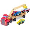 imageMelissa ampamp Doug Magnetic Car Loader Wooden Toy Set with 4 Cars and 1 SemiTrailer Truck Crane Wooden Toy Vehicle Toys for Kids Ages 3