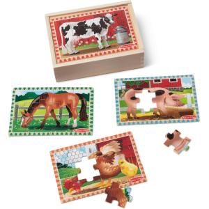 imageMelissa ampamp Doug 4in1 Wooden Dinosaur Jigsaw Puzzle Set 48 Pieces with Storage Box Toddler Puzzle Toy for Kids Ages 3  FSC CertifiedFarm Animals