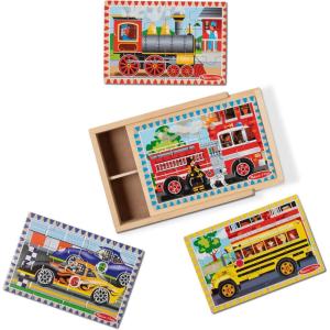 imageMelissa ampamp Doug 4in1 Wooden Dinosaur Jigsaw Puzzle Set 48 Pieces with Storage Box Toddler Puzzle Toy for Kids Ages 3  FSC CertifiedVehicles