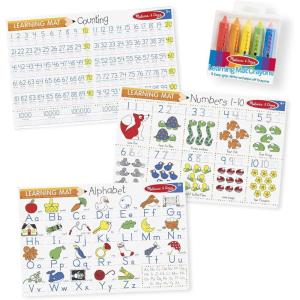 imageMelissa ampamp Doug Alphabet and Numbers Placemats Set of 3 DoubleSided Mats with 5 WipeOff Crayons