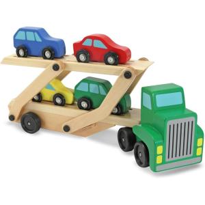 imageMelissa ampamp Doug Car Carrier Truck and Cars Wooden Toy Set with 1 Truck and 4 Cars 575quot x 12quot x 3quotEnglish Only