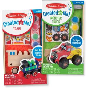 imageMelissa ampamp Doug Created by Me Paint ampamp Decorate Your Own Wooden Vehicles Craft Kit For Kids 2 Pack  Monster Truck TrainTruck  Train