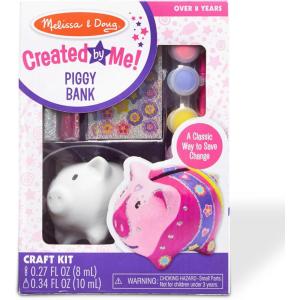 imageMelissa ampamp Doug Created by Me Piggy Bank Craft Kit with 4 Pots of Paint Brush Glitter StickersOne Size