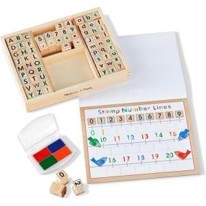 imageMelissa ampamp Doug Deluxe Letters and Numbers Wooden Stamp Set ABCs 123s With Activity Book 4Color Stamp Pad  FSC CertifiedABCs 123s