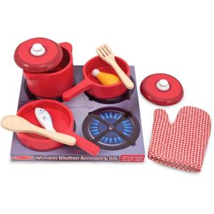 imageMelissa ampamp Doug Deluxe Wooden Kitchen Accessory Set  Pots ampamp Pans 8 pcs
