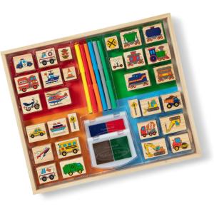 imageMelissa ampamp Doug Deluxe Wooden Stamp Set Animals  30 Stamps 6 Markers 2 Stamp PadsVehicles