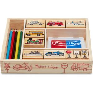 imageMelissa ampamp Doug Disney Princess Wooden Stamp Set 9 Stamps 5 Colored Pencils and 2Color Stamp Pad Disney Princess Coloring Stamps with Washable Ink for Kids Ages 4Vehicles