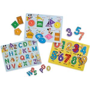imageMelissa ampamp Doug Disney Wooden Peg Puzzles Set Letters Numbers and Shapes and Colors