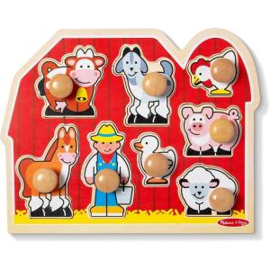 imageMelissa ampamp Doug Farm Animals Jumbo Knob Puzzle Wooden Peg Puzzle for Toddlers Educational Toy for Shape Recognition and Fine Motor Skills Ages 1Puzzle