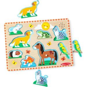 imageMelissa ampamp Doug Farm Animals Sound Puzzle  Wooden Peg Puzzle with Sound Effects 8 pcsPets