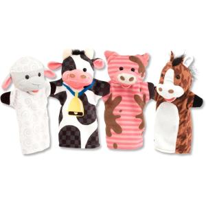 imageMelissa ampamp Doug Farm Friends Hand Puppets Set of 4  Cow Horse Sheep and Pig