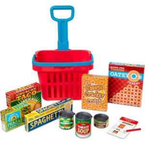 imageMelissa ampamp Doug Fill and Roll Grocery Basket Play Set with Play Food Boxes and Cans 11 pcs Kitchen Toy Food Ages 3FrustrationFree Packaging