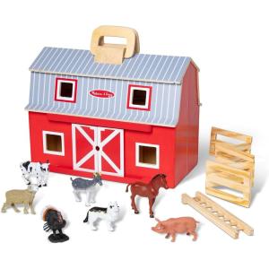 imageMelissa ampamp Doug Fold and Go Wooden Barn with 7 Animal Play Figures  Farm Animals Barn Toy Portable Toys Farm Toys for Kids and Toddlers Ages 3Set
