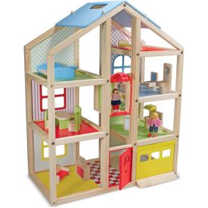 imageMelissa ampamp Doug HiRise Wooden Dollhouse with 15 pcs Furniture  Garage and Working Elevator