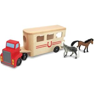 imageMelissa ampamp Doug Horse Carrier Wooden Vehicle Play Set with 2 Flocked Horses and PullDown Ramp