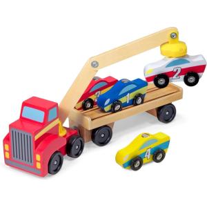 imageMelissa ampamp Doug Magnetic Car Loader Wooden Toy Set with 4 Cars and 1 SemiTrailer Truck Crane Wooden Toy Vehicle Toys for Kids Ages 3