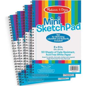 imageMelissa ampamp Doug MiniSketch SpiralBound Pad 6 x 9 inches  4Pack Sketch Book for Kids Kids Drawing Paper Drawing and Coloring PadsPad