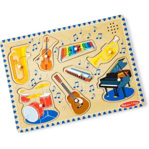 imageMelissa ampamp Doug Musical Instruments Sound Puzzle  Wooden Peg Puzzle with LightActivated Sound Effects 8 pcs Wooden Peg Baby Music Learning Toys for Toddlers and Preschoolers Ages 2
