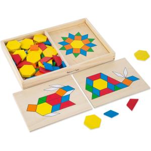 imageMelissa ampamp Doug Pattern Blocks and Boards with 120 MultiColored Wooden Shape Tiles 5 DoubleSided Puzzle Boards Tangram Puzzles Montessori Toys for Girls ampamp BoysStandard