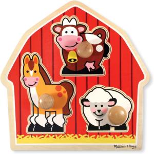 imageMelissa ampamp Doug Pets Jumbo Peg Wooden Puzzle Animal Puzzles Peg Puzzles for Toddlers Ages 1Barnyard Animals