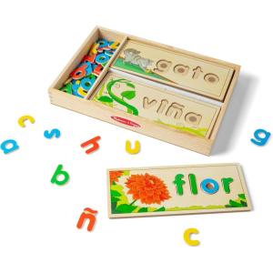 imageMelissa ampamp Doug See ampamp Spell Wooden Educational Toy with 8 DoubleSided Spelling Boards and 64 Letters Preschool Learning Activities See ampamp Spell Learning Toys for Kids Ages 4Spanish