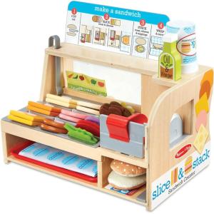 imageMelissa ampamp Doug SliceStackServe Wooden Sandwich Counter Pretend Play Store with Play Food Toys Play Money ampamp Deli Slicer Preschool Toys for Kids 3