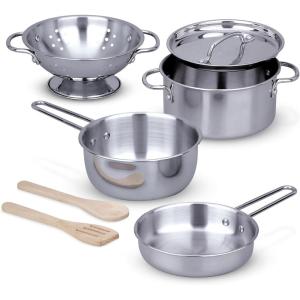 imageMelissa ampamp Doug Stainless Steel Pots ampamp Pans 8 Piece Play Kitchen Set Premium Play Kitchen Accessories ampamp Cooking Utensils Preschool Toys for Kids 3