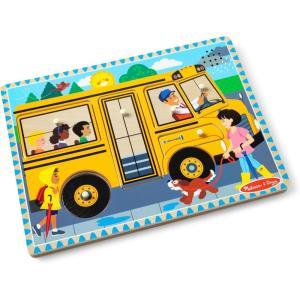 imageMelissa ampamp Doug The Wheels on The Bus Song Puzzle  8Piece Wooden Peg Puzzle with LightActivated Sounds Music Learning Toy for Toddlers and Preschoolers Ages 2