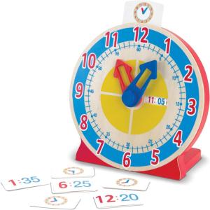 imageMelissa ampamp Doug Turn ampamp Tell Wooden Clock  Educational Toy with 12 Reversible Time CardsClock