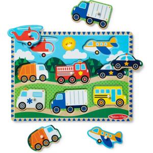 imageMelissa ampamp Doug Vehicles Wooden Peg Puzzle 8 pcsMelissa  Doug Vehicles Peg Puzzle