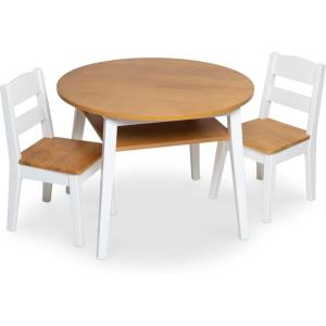 imageMelissa ampamp Doug Wooden Round Table and 2 Chairs Set  Kids Furniture for Playroom Light Woodgrain and White 2Tone Finish TwoTone Round Wooden Toddler And Kids Table And Chairs Activity Furniture SetSet