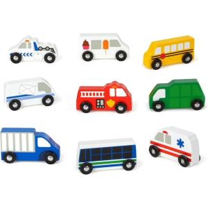 imageMelissa ampamp Doug Wooden Town Vehicles Set in Wooden Tray 9 pcs