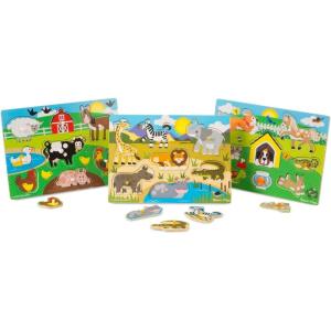 imageMelissa ampamp Doug World of Animals Wooden Peg Puzzles Set  Pets Farm and Safari