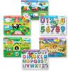 imageMelissa ampamp Doug Wooden Peg Puzzle 6 Pack Numbers Letters Animals Vehicles